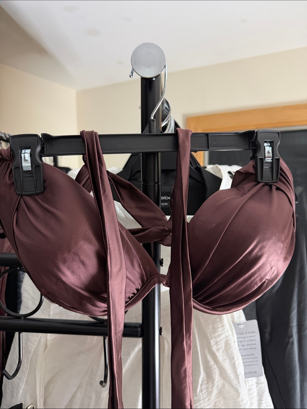 La Blanca Satin Bikini Top in Deep Burgundy